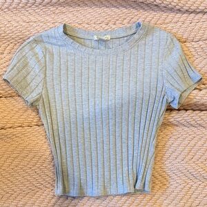 Bozzolo Light Gray Ribbed Short Sleeve Top